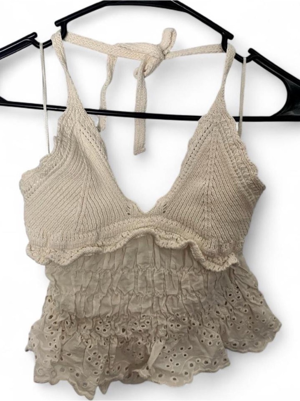 Zara Crochet Combination Knit & Eyelet Peplum Top - Size M - Picture 3 of 6